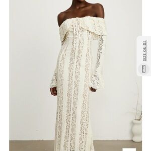 Elegant Cream Lace Off-Shoulder Maxi Dress